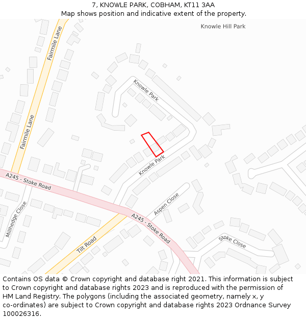 7, KNOWLE PARK, COBHAM, KT11 3AA: Location map and indicative extent of plot