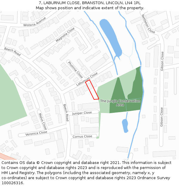7, LABURNUM CLOSE, BRANSTON, LINCOLN, LN4 1PL: Location map and indicative extent of plot