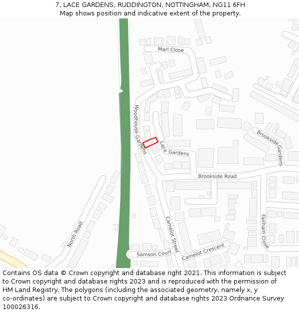 7, LACE GARDENS, RUDDINGTON, NOTTINGHAM, NG11 6FH: Location map and indicative extent of plot