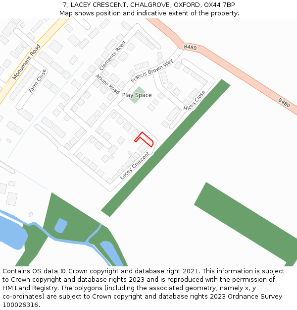 7, LACEY CRESCENT, CHALGROVE, OXFORD, OX44 7BP: Location map and indicative extent of plot