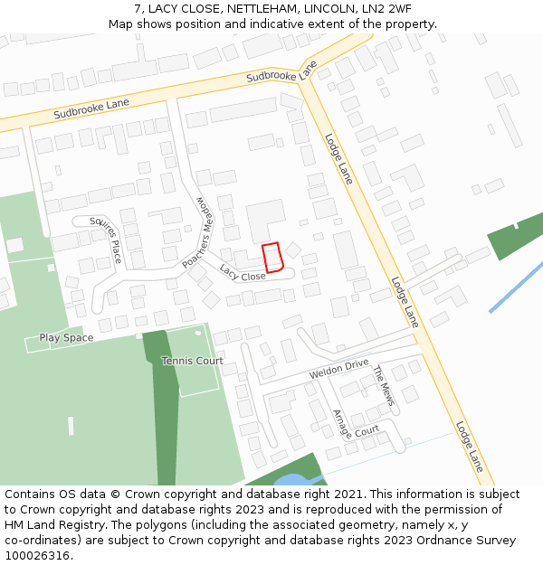 7, LACY CLOSE, NETTLEHAM, LINCOLN, LN2 2WF: Location map and indicative extent of plot