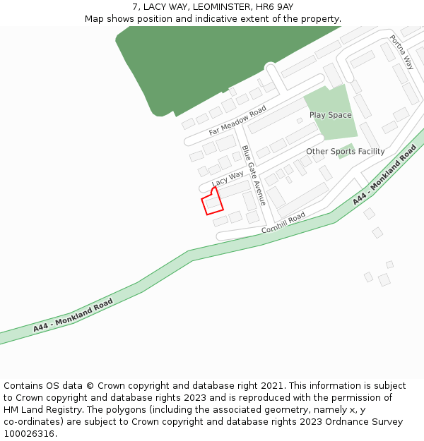 7, LACY WAY, LEOMINSTER, HR6 9AY: Location map and indicative extent of plot