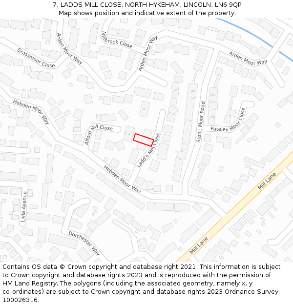 7, LADDS MILL CLOSE, NORTH HYKEHAM, LINCOLN, LN6 9QP: Location map and indicative extent of plot