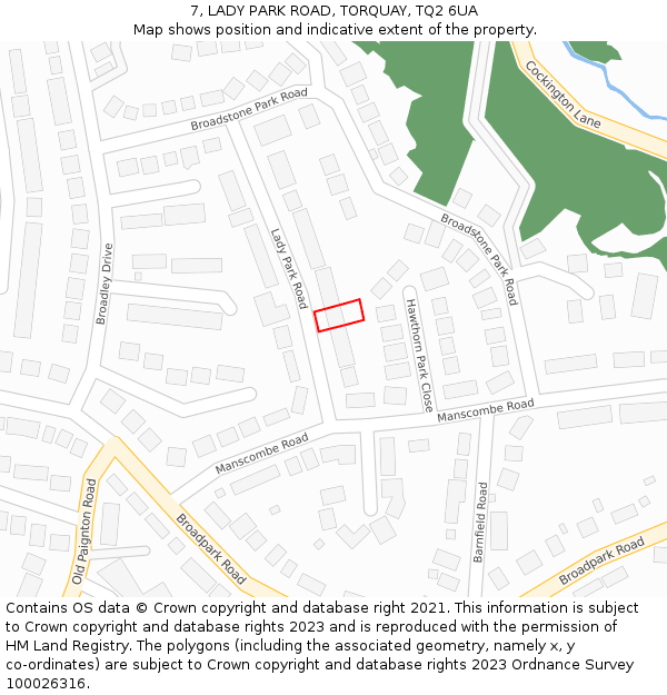 7, LADY PARK ROAD, TORQUAY, TQ2 6UA: Location map and indicative extent of plot