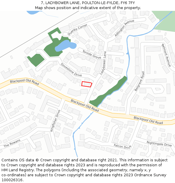 7, LADYBOWER LANE, POULTON-LE-FYLDE, FY6 7FY: Location map and indicative extent of plot