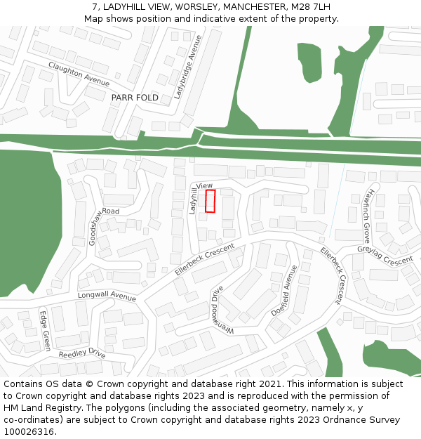 7, LADYHILL VIEW, WORSLEY, MANCHESTER, M28 7LH: Location map and indicative extent of plot