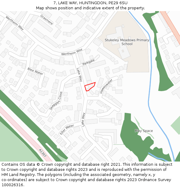 7, LAKE WAY, HUNTINGDON, PE29 6SU: Location map and indicative extent of plot