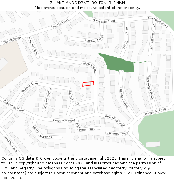 7, LAKELANDS DRIVE, BOLTON, BL3 4NN: Location map and indicative extent of plot