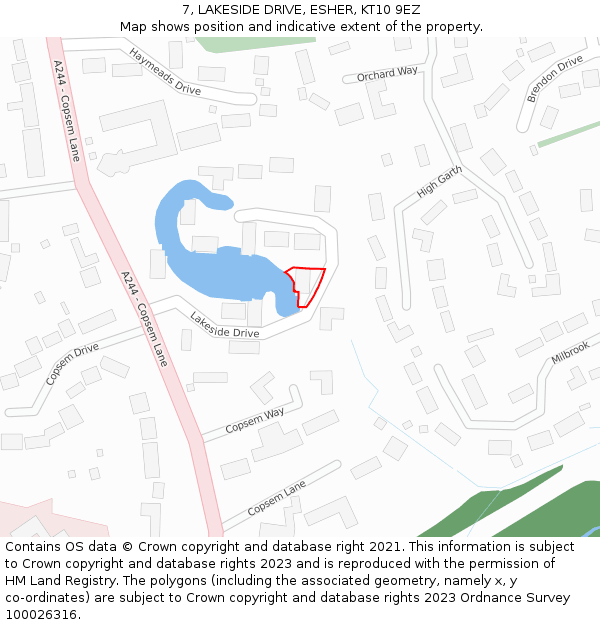 7, LAKESIDE DRIVE, ESHER, KT10 9EZ: Location map and indicative extent of plot