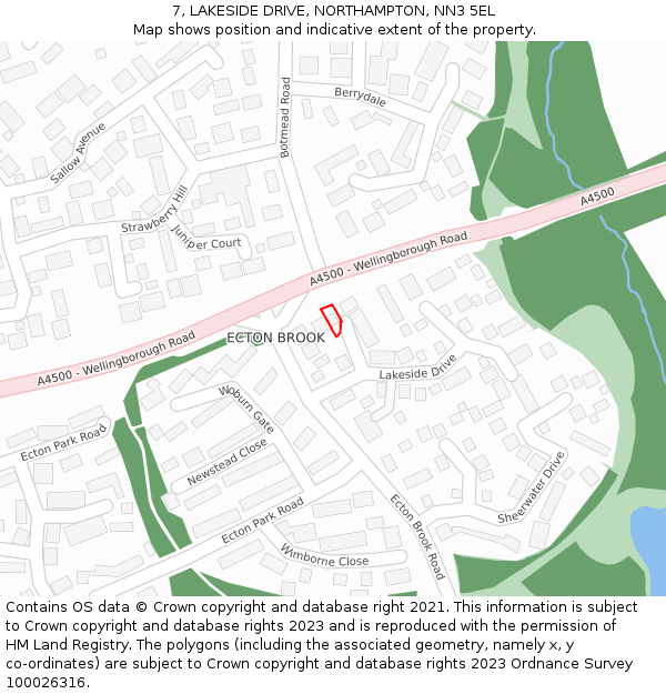 7, LAKESIDE DRIVE, NORTHAMPTON, NN3 5EL: Location map and indicative extent of plot