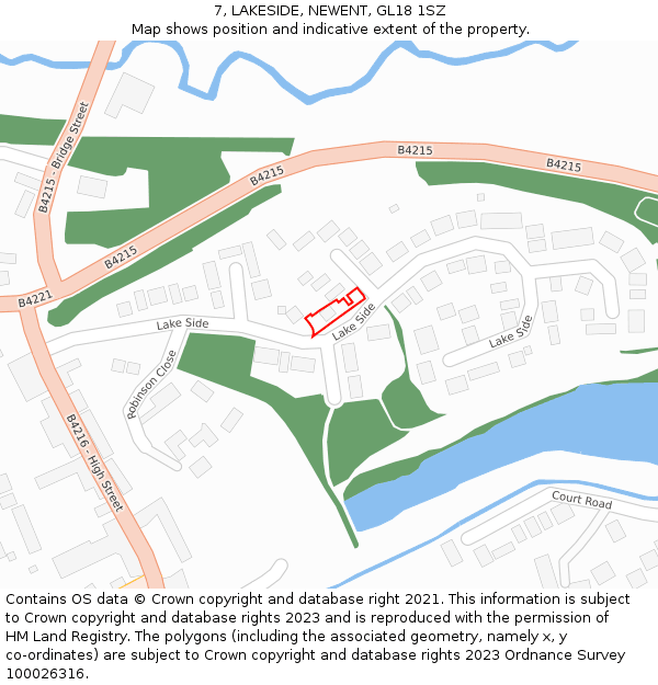 7, LAKESIDE, NEWENT, GL18 1SZ: Location map and indicative extent of plot