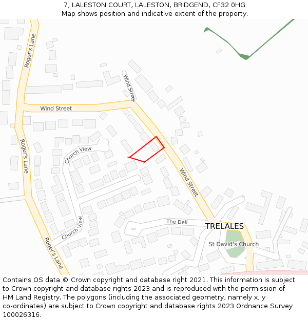 7, LALESTON COURT, LALESTON, BRIDGEND, CF32 0HG: Location map and indicative extent of plot