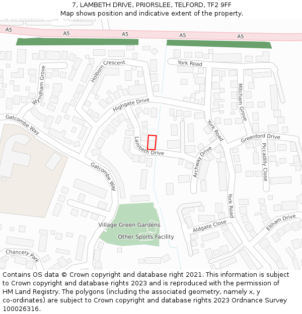 7, LAMBETH DRIVE, PRIORSLEE, TELFORD, TF2 9FF: Location map and indicative extent of plot