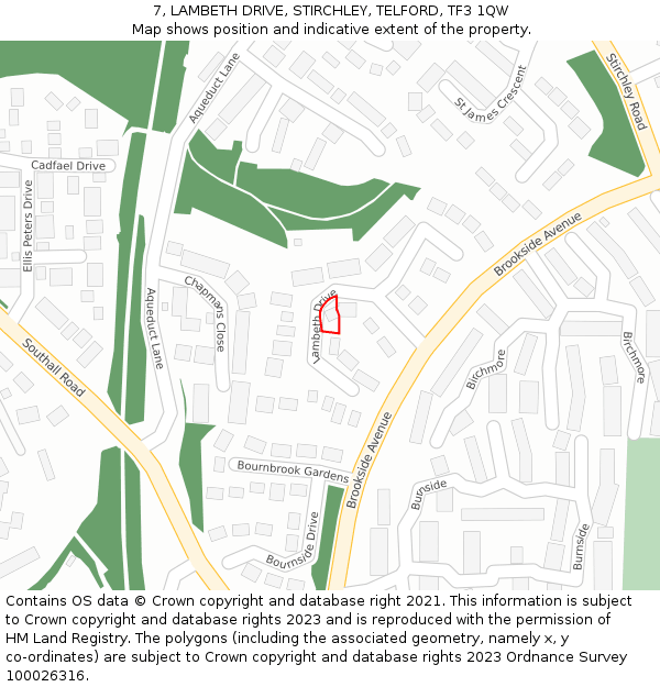 7, LAMBETH DRIVE, STIRCHLEY, TELFORD, TF3 1QW: Location map and indicative extent of plot