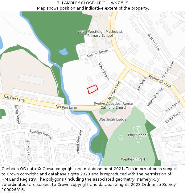 7, LAMBLEY CLOSE, LEIGH, WN7 5LS: Location map and indicative extent of plot