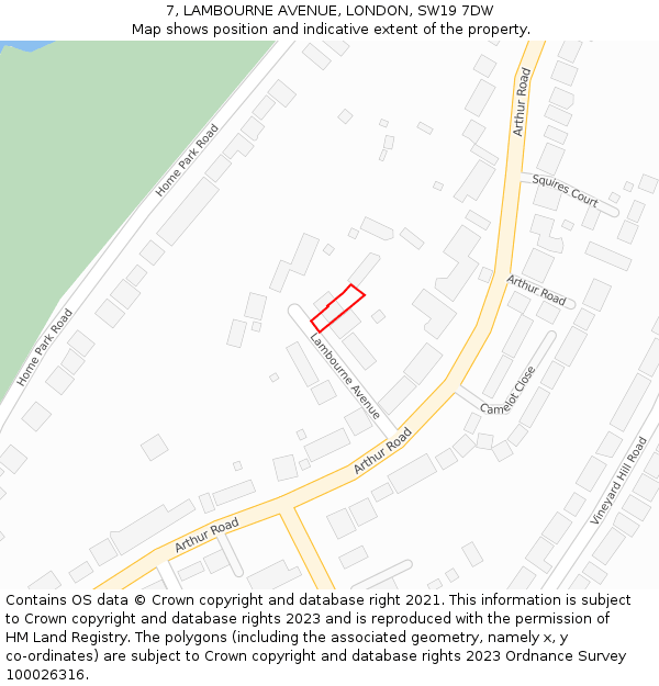 7, LAMBOURNE AVENUE, LONDON, SW19 7DW: Location map and indicative extent of plot
