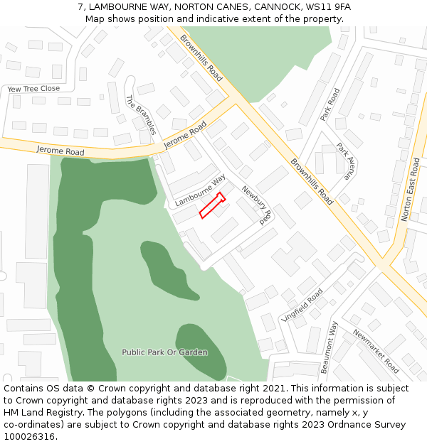 7, LAMBOURNE WAY, NORTON CANES, CANNOCK, WS11 9FA: Location map and indicative extent of plot