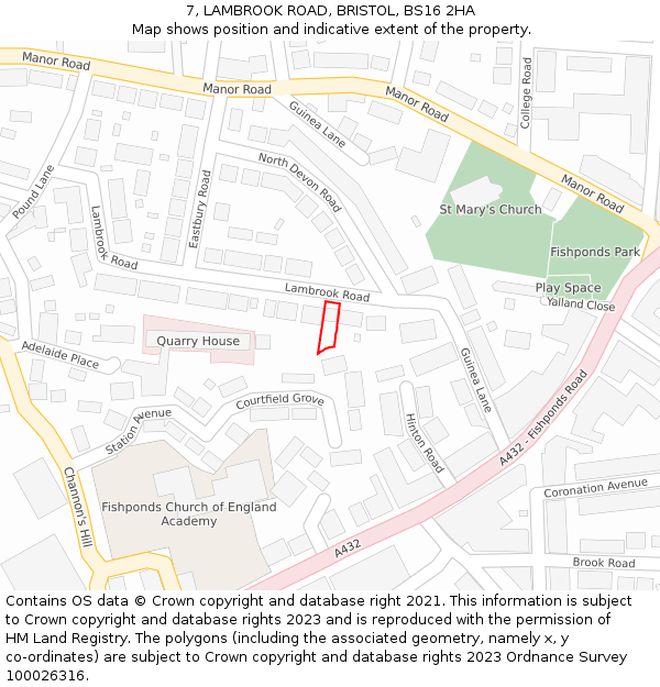 7, LAMBROOK ROAD, BRISTOL, BS16 2HA: Location map and indicative extent of plot