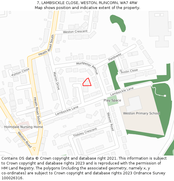 7, LAMBSICKLE CLOSE, WESTON, RUNCORN, WA7 4RW: Location map and indicative extent of plot