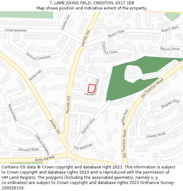 7, LAME JOHNS FIELD, CREDITON, EX17 1EB: Location map and indicative extent of plot