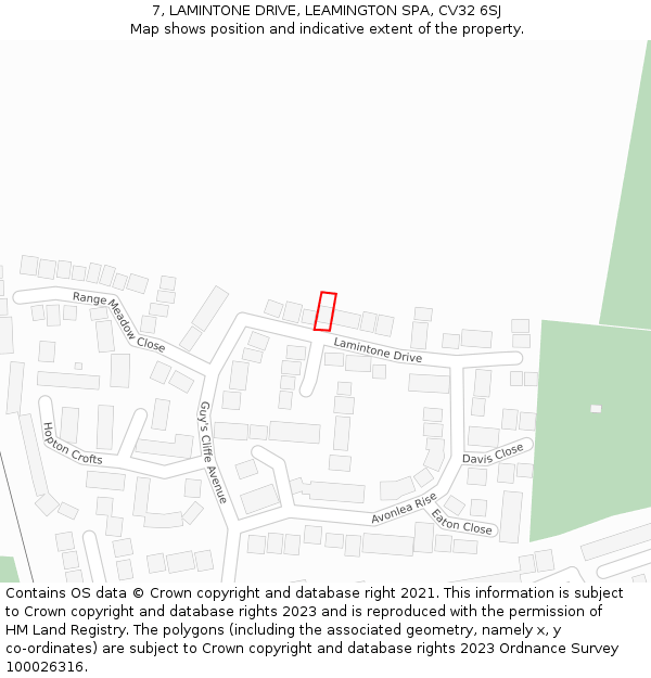 7, LAMINTONE DRIVE, LEAMINGTON SPA, CV32 6SJ: Location map and indicative extent of plot