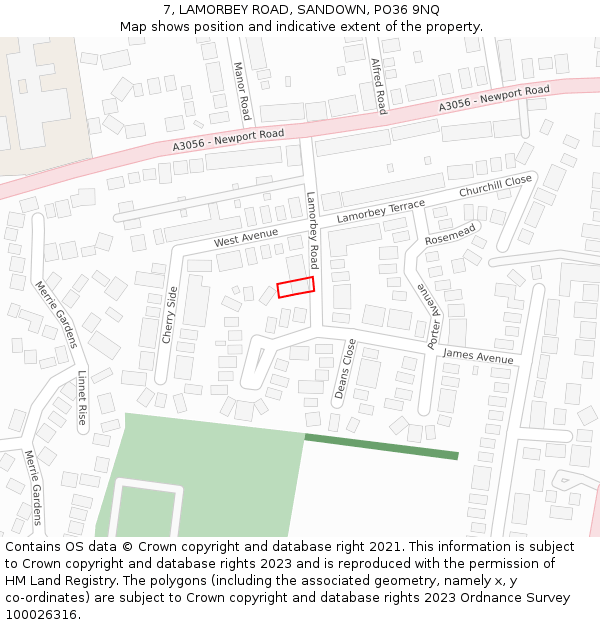 7, LAMORBEY ROAD, SANDOWN, PO36 9NQ: Location map and indicative extent of plot