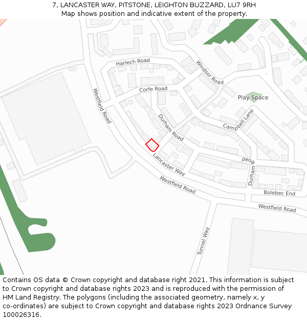 7, LANCASTER WAY, PITSTONE, LEIGHTON BUZZARD, LU7 9RH: Location map and indicative extent of plot