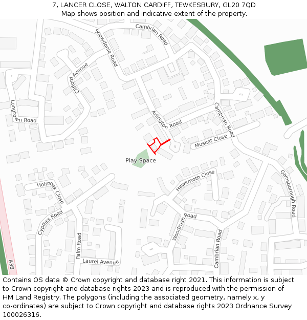 7, LANCER CLOSE, WALTON CARDIFF, TEWKESBURY, GL20 7QD: Location map and indicative extent of plot