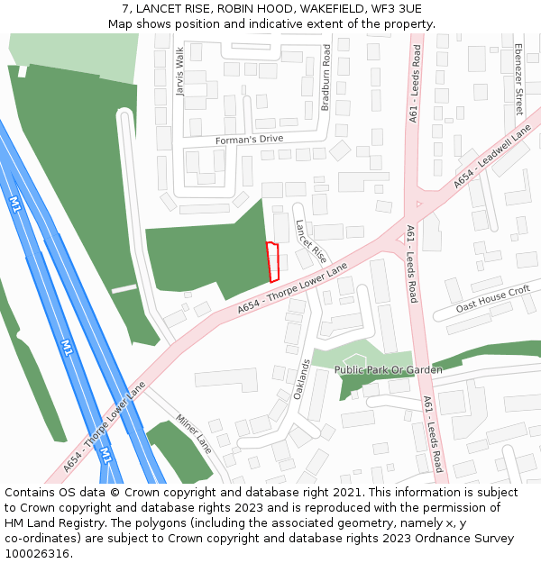 7, LANCET RISE, ROBIN HOOD, WAKEFIELD, WF3 3UE: Location map and indicative extent of plot