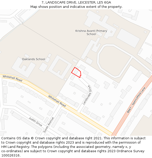 7, LANDSCAPE DRIVE, LEICESTER, LE5 6GA: Location map and indicative extent of plot