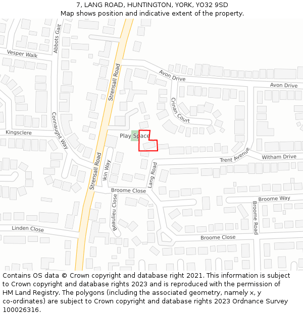 7, LANG ROAD, HUNTINGTON, YORK, YO32 9SD: Location map and indicative extent of plot