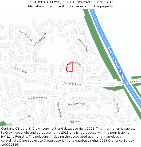 7, LANGDALE CLOSE, TICKHILL, DONCASTER, DN11 9UY: Location map and indicative extent of plot