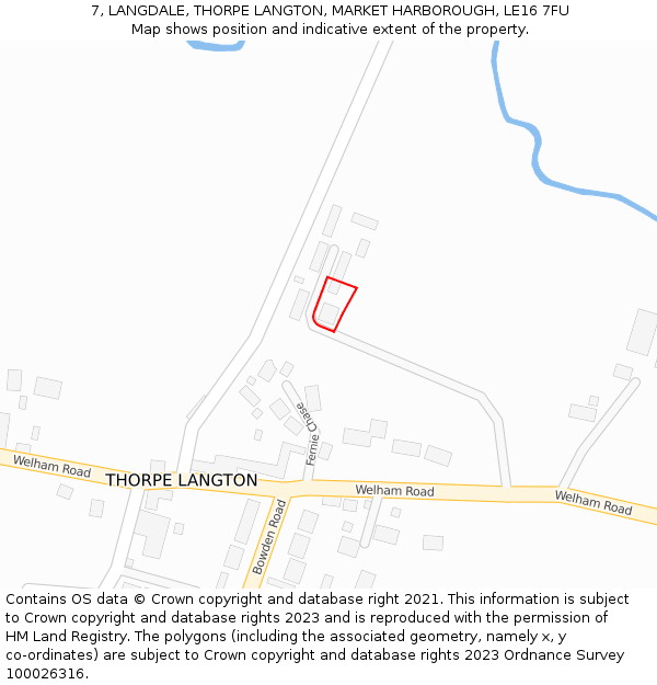 7, LANGDALE, THORPE LANGTON, MARKET HARBOROUGH, LE16 7FU: Location map and indicative extent of plot