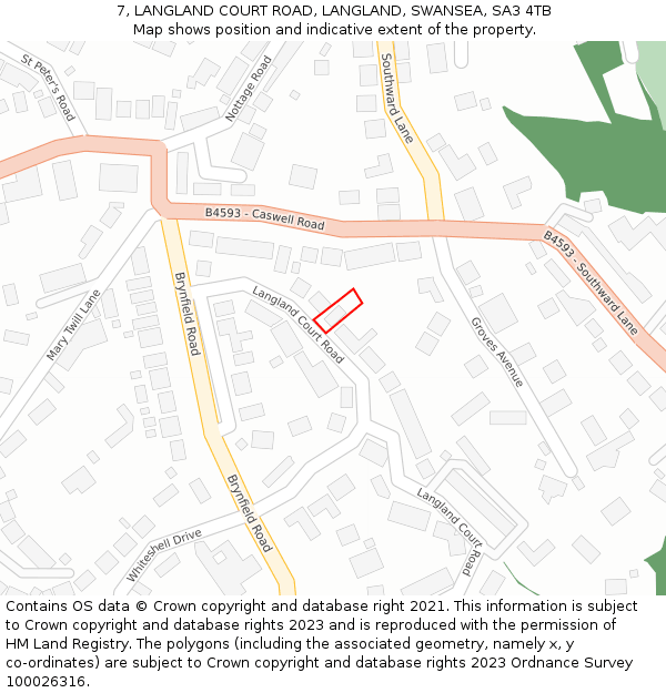 7, LANGLAND COURT ROAD, LANGLAND, SWANSEA, SA3 4TB: Location map and indicative extent of plot