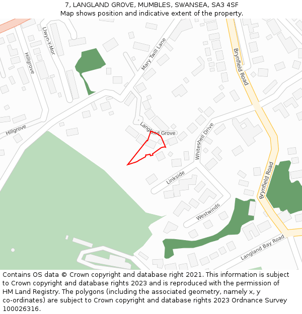 7, LANGLAND GROVE, MUMBLES, SWANSEA, SA3 4SF: Location map and indicative extent of plot