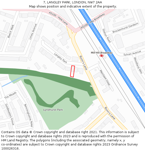 7, LANGLEY PARK, LONDON, NW7 2AA: Location map and indicative extent of plot