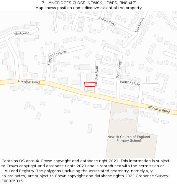 7, LANGRIDGES CLOSE, NEWICK, LEWES, BN8 4LZ: Location map and indicative extent of plot