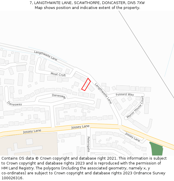7, LANGTHWAITE LANE, SCAWTHORPE, DONCASTER, DN5 7XW: Location map and indicative extent of plot