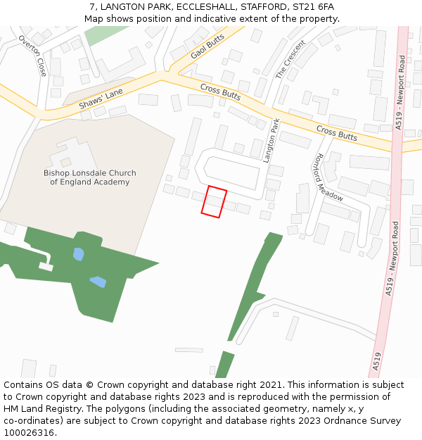 7, LANGTON PARK, ECCLESHALL, STAFFORD, ST21 6FA: Location map and indicative extent of plot