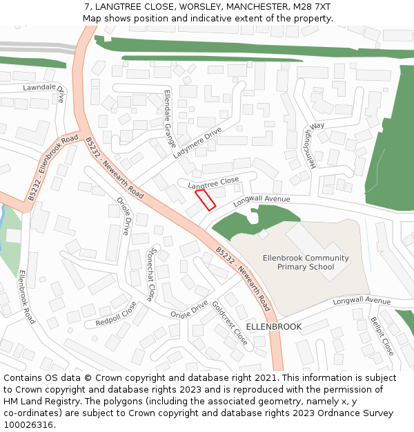 7, LANGTREE CLOSE, WORSLEY, MANCHESTER, M28 7XT: Location map and indicative extent of plot