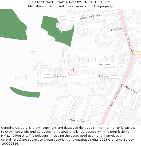 7, LANSDOWNE ROAD, NAVENBY, LINCOLN, LN5 0EY: Location map and indicative extent of plot