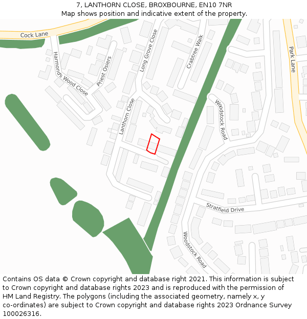 7, LANTHORN CLOSE, BROXBOURNE, EN10 7NR: Location map and indicative extent of plot