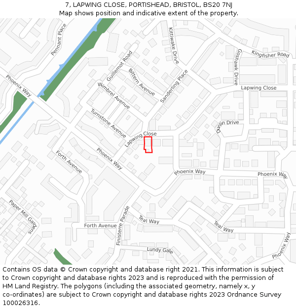 7, LAPWING CLOSE, PORTISHEAD, BRISTOL, BS20 7NJ: Location map and indicative extent of plot