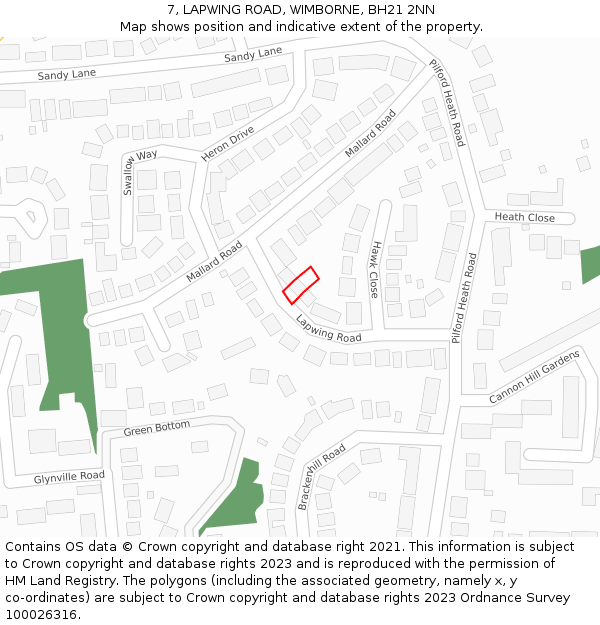 7, LAPWING ROAD, WIMBORNE, BH21 2NN: Location map and indicative extent of plot