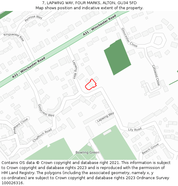 7, LAPWING WAY, FOUR MARKS, ALTON, GU34 5FD: Location map and indicative extent of plot