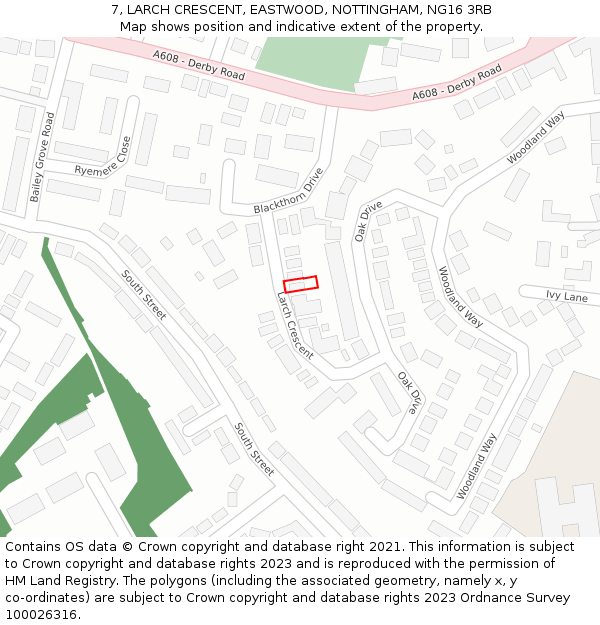 7, LARCH CRESCENT, EASTWOOD, NOTTINGHAM, NG16 3RB: Location map and indicative extent of plot