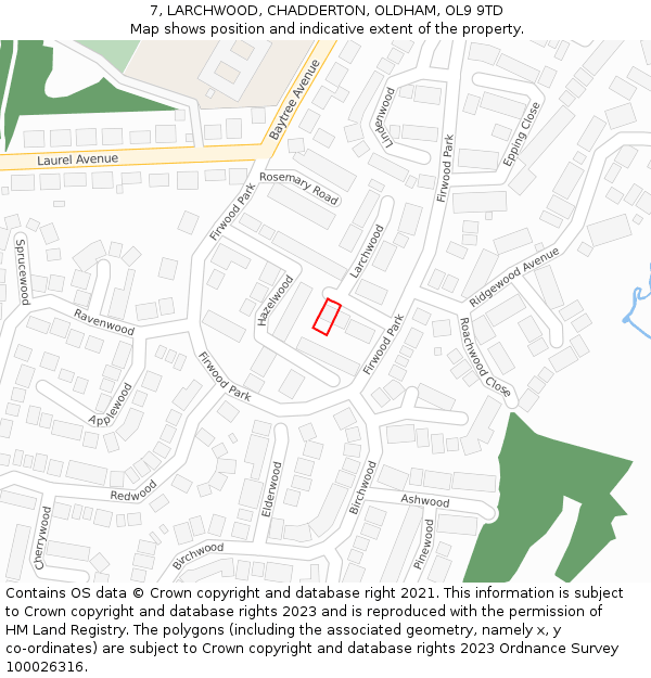 7, LARCHWOOD, CHADDERTON, OLDHAM, OL9 9TD: Location map and indicative extent of plot
