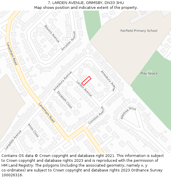 7, LARDEN AVENUE, GRIMSBY, DN33 3HU: Location map and indicative extent of plot