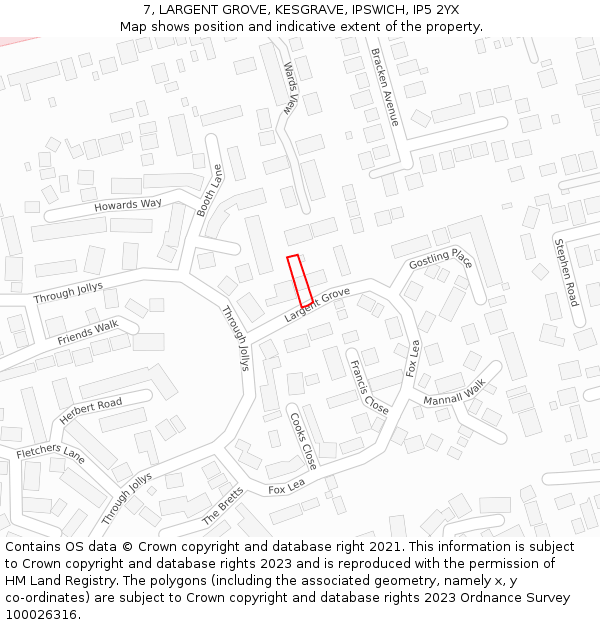 7, LARGENT GROVE, KESGRAVE, IPSWICH, IP5 2YX: Location map and indicative extent of plot