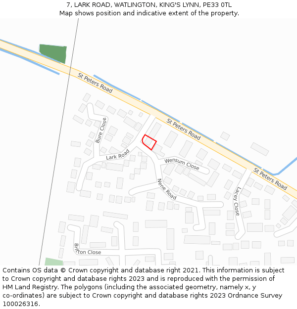 7, LARK ROAD, WATLINGTON, KING'S LYNN, PE33 0TL: Location map and indicative extent of plot